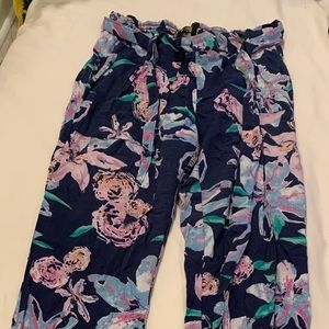 Flower print linen pants